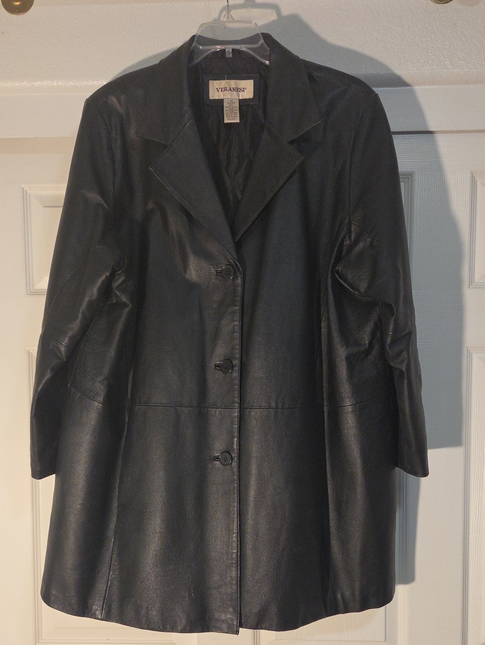 Veranesi Black Leather Button-Front Jacket